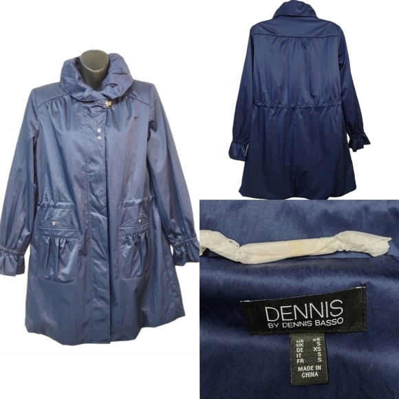 Dennis Basso Women Water Resistant Ruching Details Navy Blue Jacket Size XS NWOT - Picture 1 of 14
